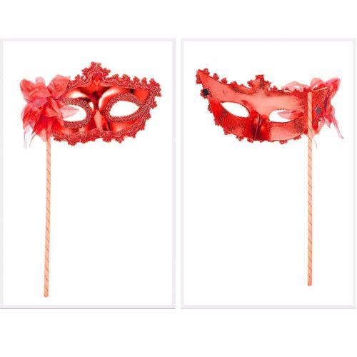 Kırmızı Işıltılı Tutmalı Fotoğraf Çekimi Maskesi 18x29 Cm - Lisinya