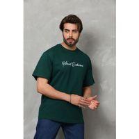 Erkek Baskılı T-Shirt Kısa Kol Bisiklet Yaka Regular Fit Rahat Kalıp Günlük Tişört - Çağla Yeşili