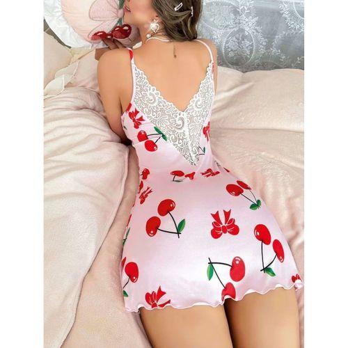 Kadın Kiraz  Desenli Dantel Detaylı  Askılı  Elbise 5067