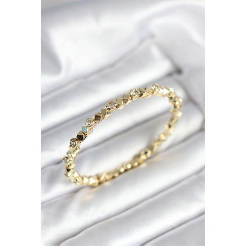 Zirkon Taşlı Küp Şerit Model Pirinç Gold Renk Kadın Bileklik