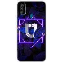 Samsung Galaxy M21 Kılıf Kapak - Dark Neon Yaprak Ü Harfi +Hayalet Ekran Yandan Gözükmez