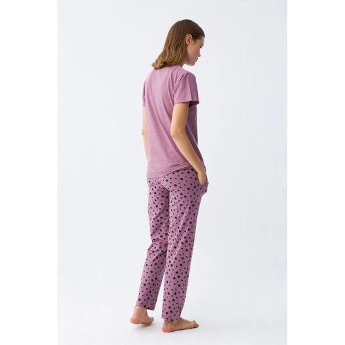 Kadın Mor Patili Tavşan Baskılı Cepli Pijama Takımı
