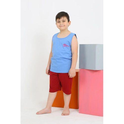 Erkek Çocuk Sıfır Kol Şortlu Mavi Penye Pijama Takımı