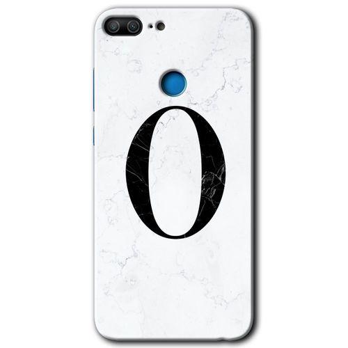 MRCİLETİSİM Honor 9 Lite Kılıf HD Desen Baskılı Arka Kapak + Temperli Cam - Beyaz Mermer Desenli O Harfi