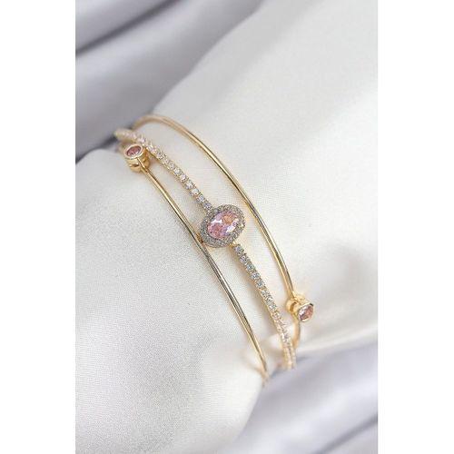 Pirinç Zirkon Taşlı Baget Model Gold Renk Kadın Bileklik
