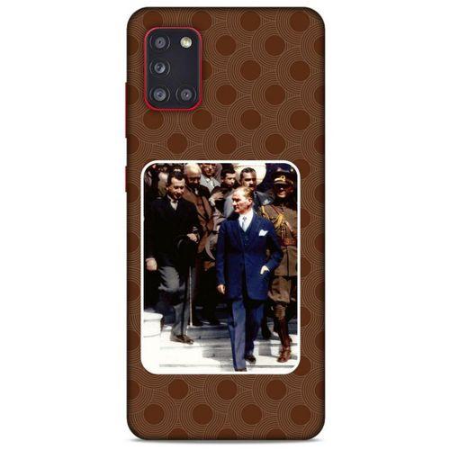 Samsung Galaxy A31 Kılıf Atatürk (23) Ultra Koruma Kılıfı Kahve Yuvarlak