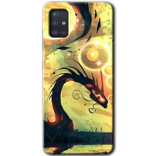 MRCİLETİSİM Samsung Galaxy A51 Kılıf Baskılı Kapak - Digital Dragon +Tam Kaplayan Mat Seramik