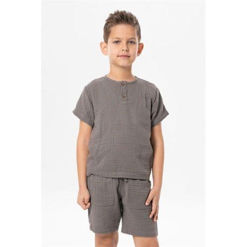 Kısa Kol Batı Yazlık Müslin Erkek Çocuk Tshirt Gri Gri