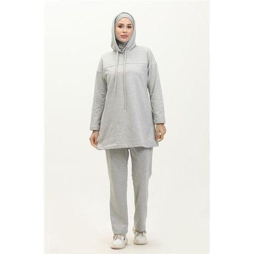 Kapşonlu Sweat Eşofman Sade Basic Spor Takım - 03056.008 - Gri