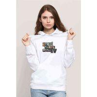 GTA V Yazı ve Logo Baskılı Beyaz Kadın Kapşonlu Sweatshirt