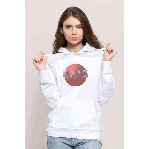 Nasa Mars Baskılı Beyaz Kadın Kapşonlu Sweatshirt
