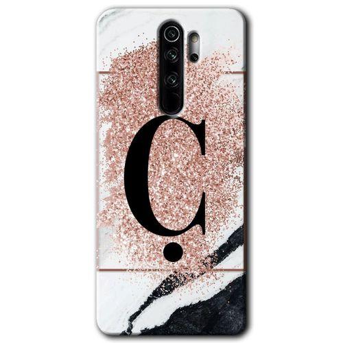 MRCİLETİSİM Xiaomi Redmi Note 8 Pro Kılıf Kapak - Pembe Mermer Desenli Ç Harfi +Hayalet Ekran Yandan Gözükmez