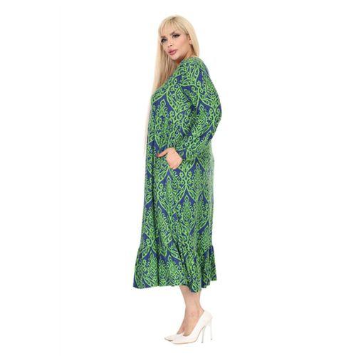 Melsay Butik Kışlık Robalı Yumoş Uzun Kollu Yeşil Dantel Desenli Elbise