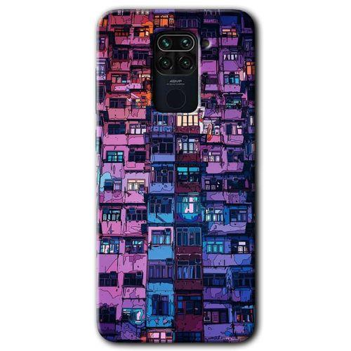 MRCİLETİSİM Xiaomi Redmi Note 9 Kılıf Kapak - Şehir Görünümü +Hayalet Ekran Yandan Gözükmez