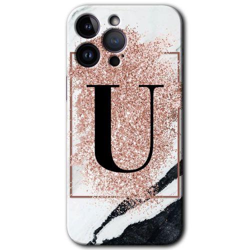 Potkal Hediye Fabrikası iPhone 14 Pro Max Kılıf HD Desen Baskılı Arka Kapak - Pembe Mermer Desenli U Harfi