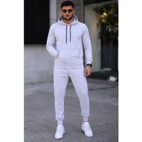 Erkek İki İplik Kapüşonlu Kanguru Cepli Sweatshirt Jogger Pantolon Alt Üst Eşofman Takımı -Beyaz