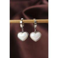 316L Çelik Gümüş Renk Beyaz Bombeli Kalp Küpe