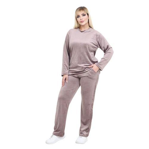 Melsay Butik Parlak Kadife Vizon Yarım Garni Taşlı Kadın Eşofman Takımı