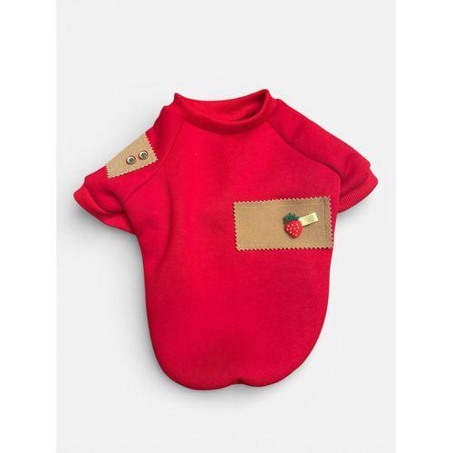 Sevimli Çilek Detaylı Kırmızı Köpekler için Polar Sweatshirt