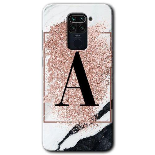 Redmi Note 9 Kılıf HD Desen Baskılı Arka Kapak - Pembe Mermer Desenli A Harfi + Kırılmaz Cam
