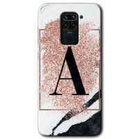 Redmi Note 9 Kılıf HD Desen Baskılı Arka Kapak - Pembe Mermer Desenli A Harfi + Kırılmaz Cam
