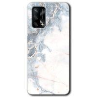 MRCİLETİSİM Oppo A74 Kılıf HD Desen Baskılı Arka Kapak + Temperli Cam - White Marble
