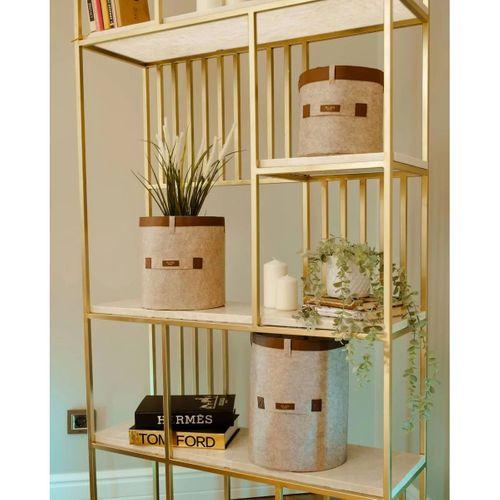 Deri Şeritli Yuvarlak Çok Amaçlı Düzenleyici Organizer Kutu Keçe Sepet (3'lü Set)