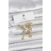 Pirinç Gold Renk Zirkon Taşlı Gece Temalı 3'lü Kadın Küpe