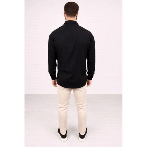 Erkek Aerobin Kumaş Oversize 4 Mevsim Uzun Kollu Rahat Kalıp Gömlek - Siyah