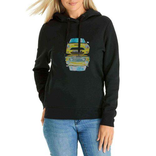 Mini Cooper S Baskılı Siyah Kadın Kapşonlu Sweatshirt