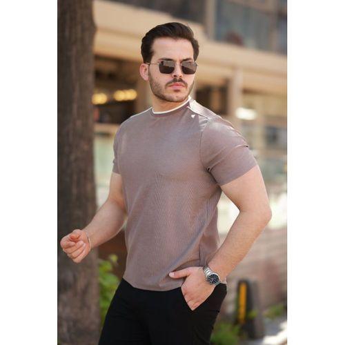 Erkek Omuzlar çizgi Detaylı Kısa Kollu T-shirt