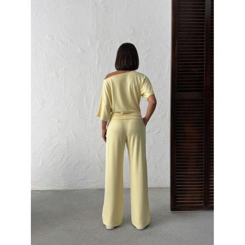 Kadın İsa Kollu Kayık Yaka Bluz Ve Pantolon Misal Kumaş Ikili Takım