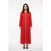 Uzun Kol Mihrimah Nakışlı Yazlık Şile Bezi Ferace Kırmızı Krmz