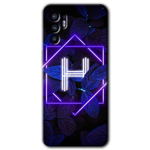 Oppo Reno 6 Kılıf HD Desen Baskılı Arka Kapak + Temperli Cam - Dark Neon Yaprak H Harfi