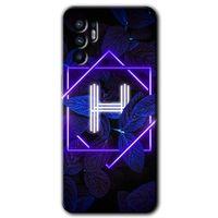 Oppo Reno 6 Kılıf HD Desen Baskılı Arka Kapak + Temperli Cam - Dark Neon Yaprak H Harfi
