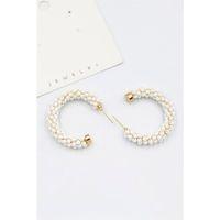 Kristal Boncuk Halka Küpe - Beyaz