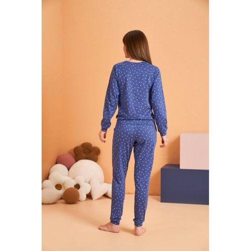 Pjs 28081 Kadın Uzun Kol Yuvarlak Yaka Kalpli Pijama Takım