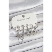 316L Çelik Gold Renk 6'lı Set Zincirli Yıldız Modelli Kadın Küpe