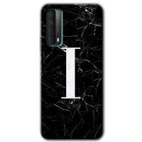 Huawei P Smart 2021 Kılıf Baskılı Kapak - Siyah Mermer Desenli I Harfi +Tam Ekran Koruyucu