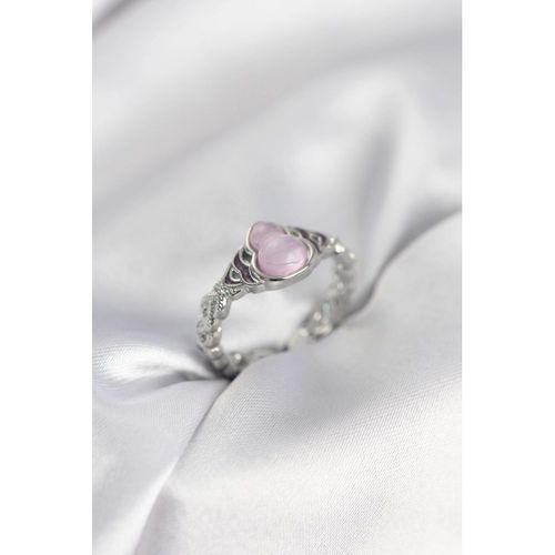 Gümüş Renk Pembe Damla Model Kadın Yüzük