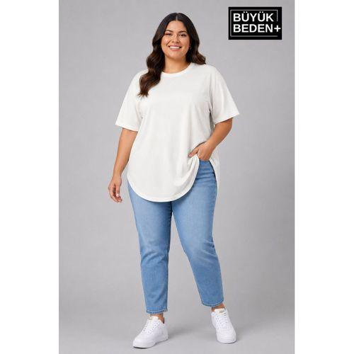 Süperlife Büyük Beden Kadın Bisiklet Yaka Basic Oval Etek Detalylı 3xl-6xl Uzun Tunik SPR26BTSK502