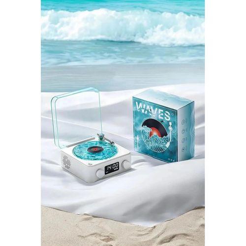 Waves Nostalji Plak Görünümlü Bluetooth Hoparlör 3d Ses Dalgası Retro Müzik Plak Mavi