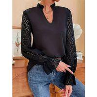 Kadın Uzun Kollu V Fırfır Yakalı Arkası çapraz Detaylı Ithal Krep Bluz