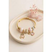 Tedy Bear Model Gold Renk Pembe Charmlı Bileklik