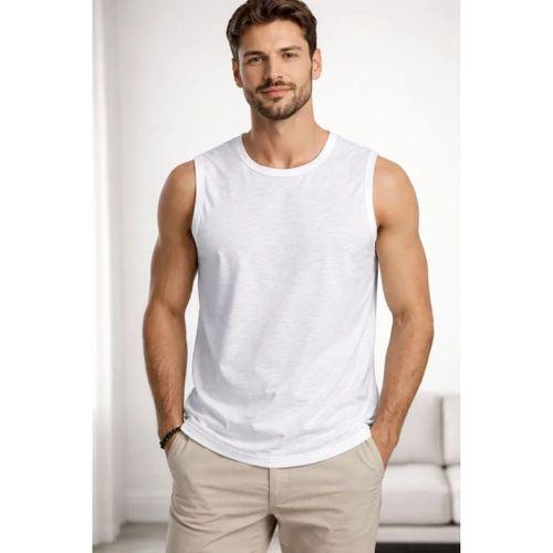Erkek Flamlı Kumaş Sıfır Kolsuz Atlet Basic Spor Üst, Günlük Ve Fitness Kullanımına Uygun - Beyaz