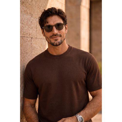 Kwon Bisiklet Yaka Basic Kısa Kollu İnce Triko Erkek T-Shirt - Kahve