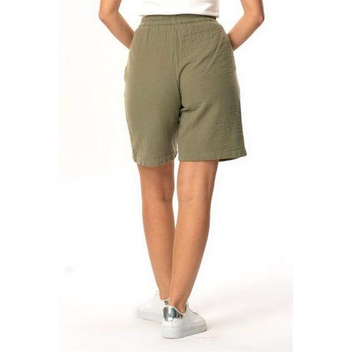 İnci Bağlamalı Uzun Yazlık Müslin Şort Haki Hk