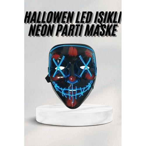 Led Işıklı Neon Maske Cadılar Bayramı Maskesi Korkunç Korku Maskesi