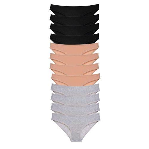 12 adet Süper Eko Set Likralı Kadın Slip Külot Siyah Ten Gri