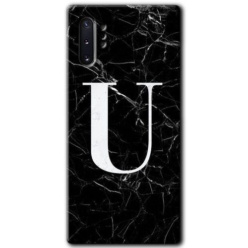 Potkal Hediye Fabrikası Samsung Galaxy Note 10 Plus HD Baskılı Kılıf + 9D Tam Ekran Koruyucu - Siyah Mermer U Harfi